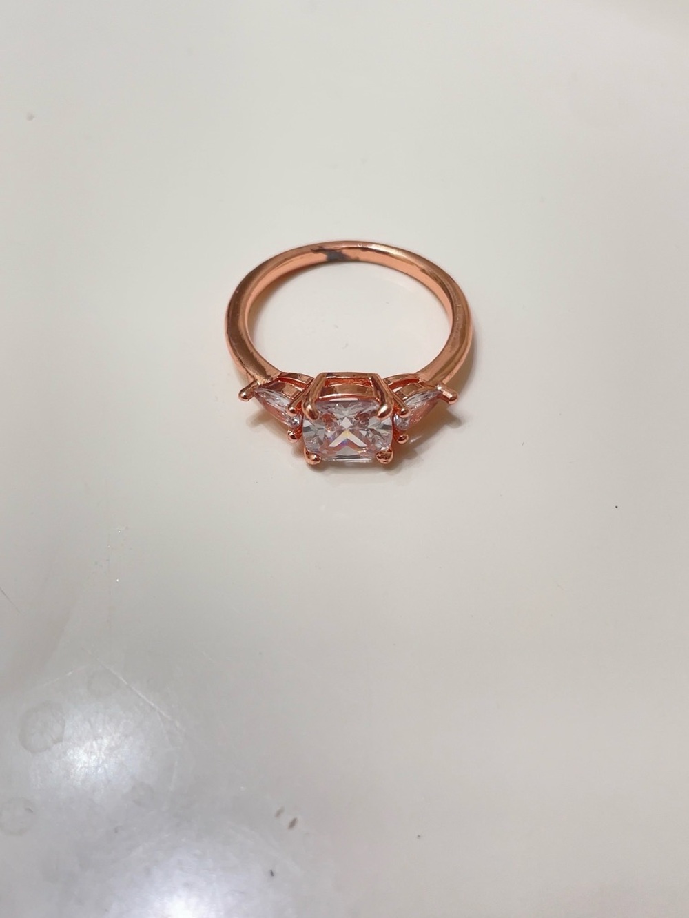 Rose Gold Three-Stone Cubic Zirconia Engagement Ring